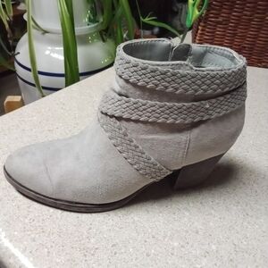 Journey Collection Woman's Beige Swede  Ankle Boots. Stylish Dress Braid Design